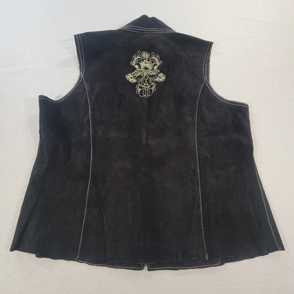 Coldwater Creek Vest Embroidered Suede Leather Black Western Boho Women's 1X